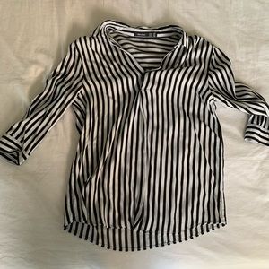 Bershka collared blouse in black & white stripes